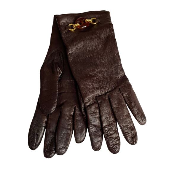 Vtg Guanto Sim Simeone Leather Driving Gloves Womens 8 Brown Wool Lined Italy - Picture 2 of 13